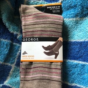 George Men's Brown and Pink Striped Dress Socks